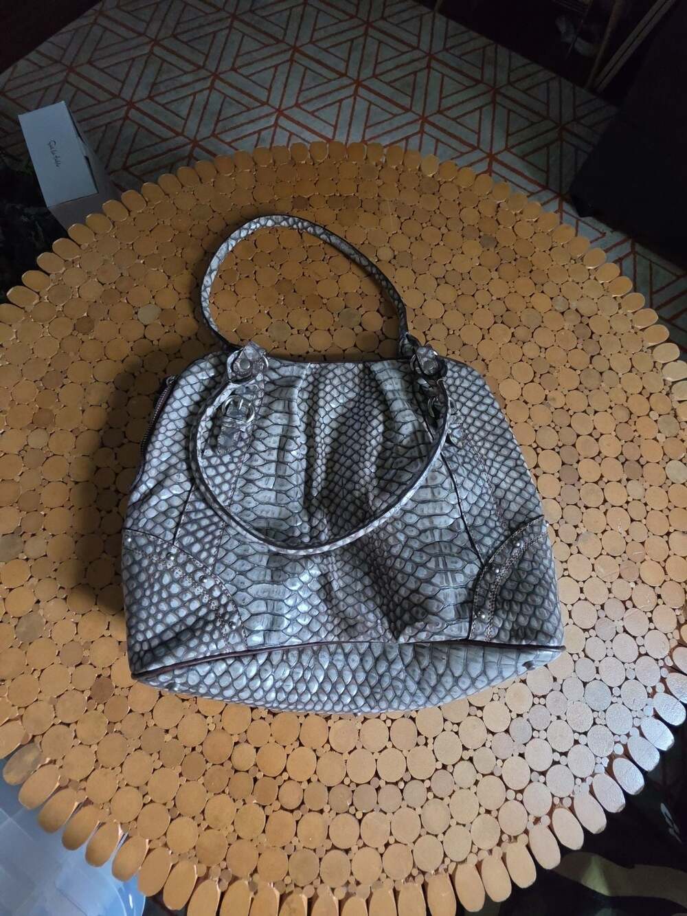 Mania Genuine Leather Made in Italy Snakeskin Embossed Studded Hobo Handbag
